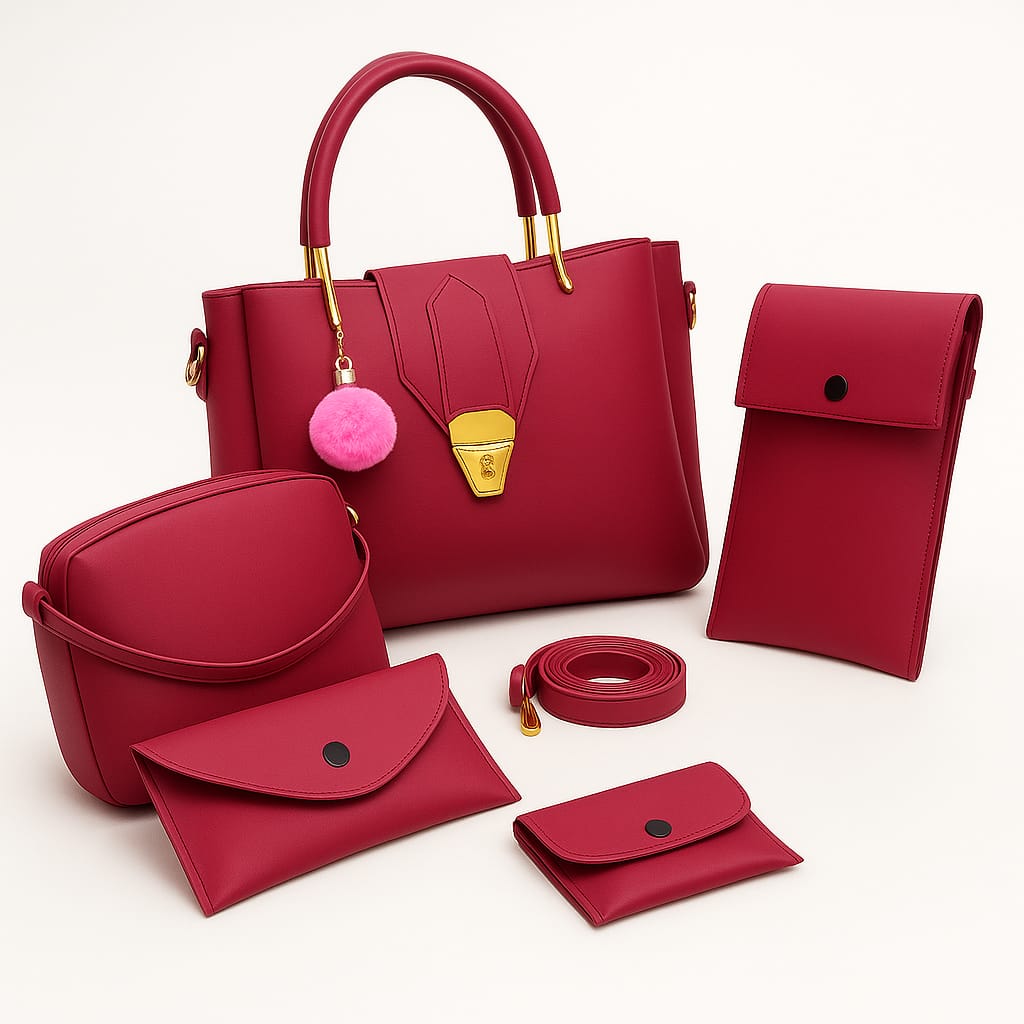 Elegant 5-in-1 red Handbag Set